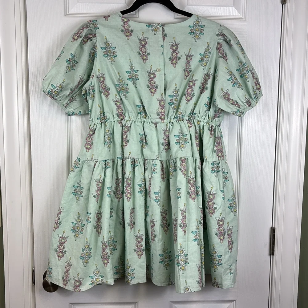 NWT Tea floral puff sleeve linen blend skirted dress sz 16